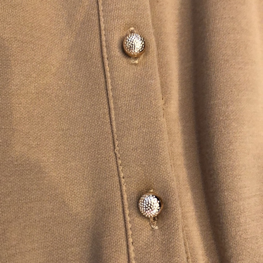 Pleated Beige Dress with Rhinestone Buttons - Picture 3 of 4